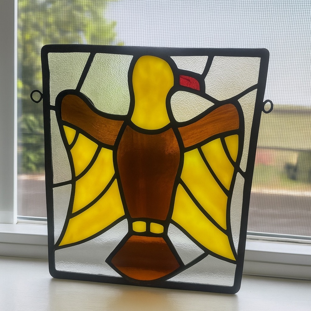 Stained Glass Bird Window Hanging Dove Eagle 8.5” x 6.5” Sun Catcher